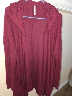 Lularoe Open-Front Mackenzie Cozy Hooded Cardigan Sweater - Deep Purple, Size L